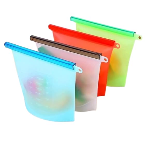 Glamore Peck Reusable Silicone Food Storage Bags With Sealing Clip, Freezer And Refrigerator Storage Pouch For Kitchen Food Orga