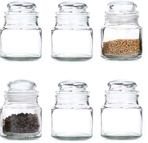 Gtr Small Jar Heart Printed Cute Jar With Plastic Lid (100 Ml) (6 Pc) Glass Jars/Kitchen Container For Storage Of Tea/Sugar/Spic