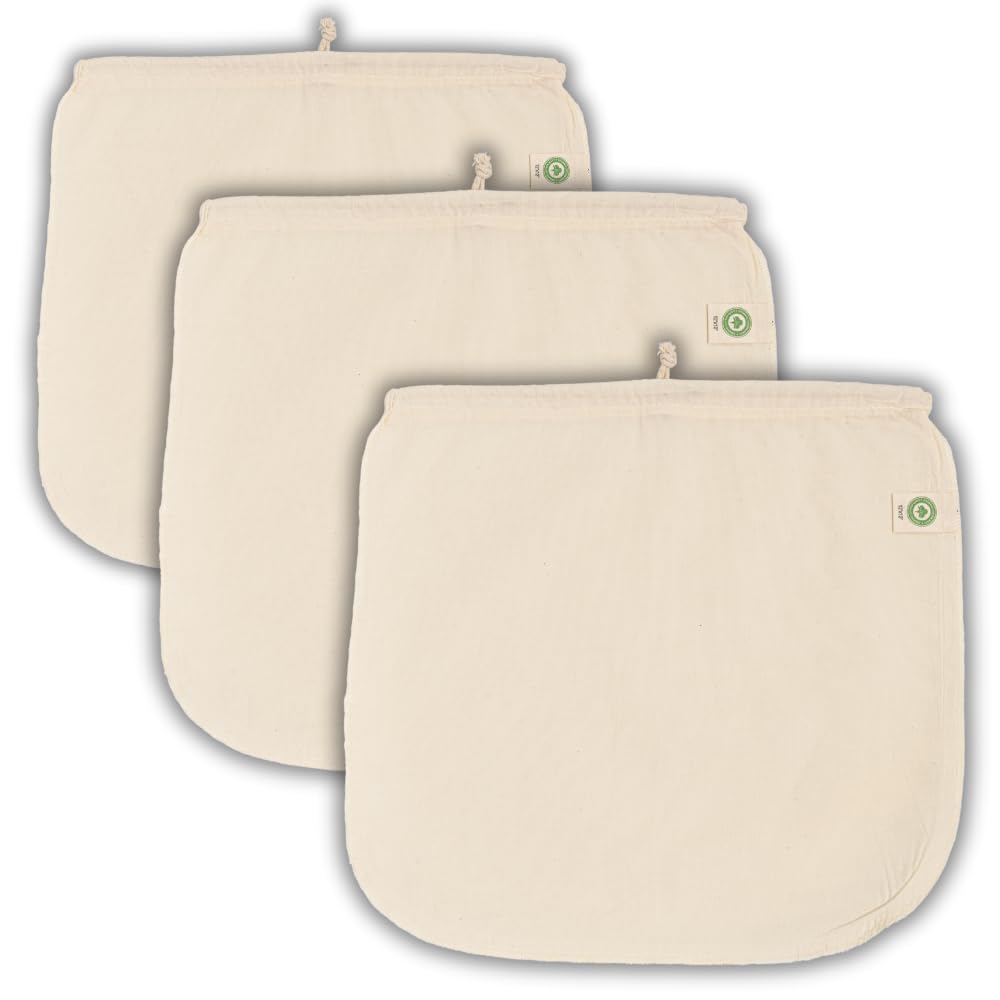 Reusable Jelly Strainer Bags - 100% Organic Cotton Juice Strainer Bags - Large  Reusable  Washable  and Biodegradable Kefir  Kava  Pulp & Yogurt Strainer Bags (3 Medium - 6''x8'')
