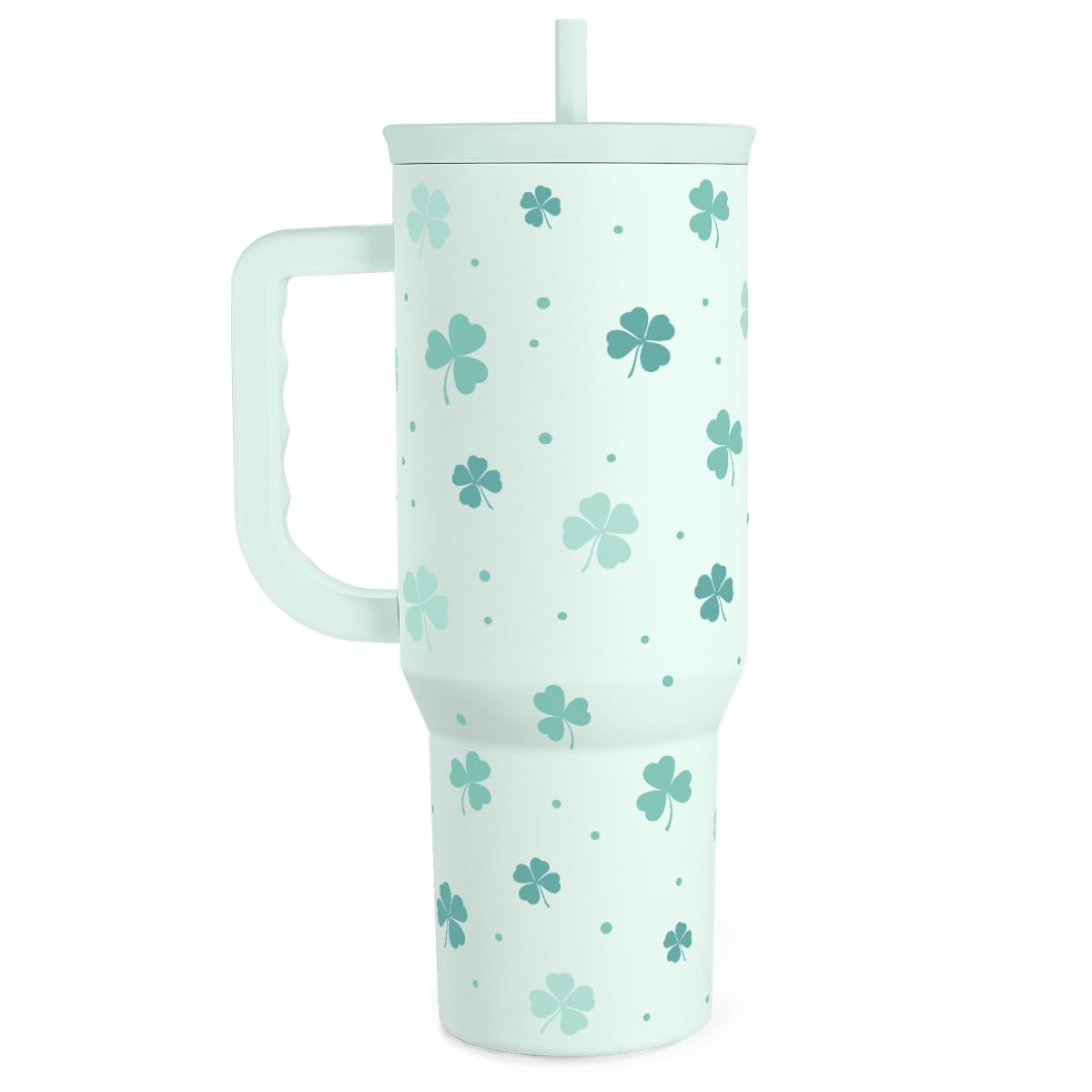 40oz Shamrock Tumbler with Handle and Straw - Insulated Stainless Steel Coffee Travel Mug, Christmas St. Patrick s Day Irish Gi