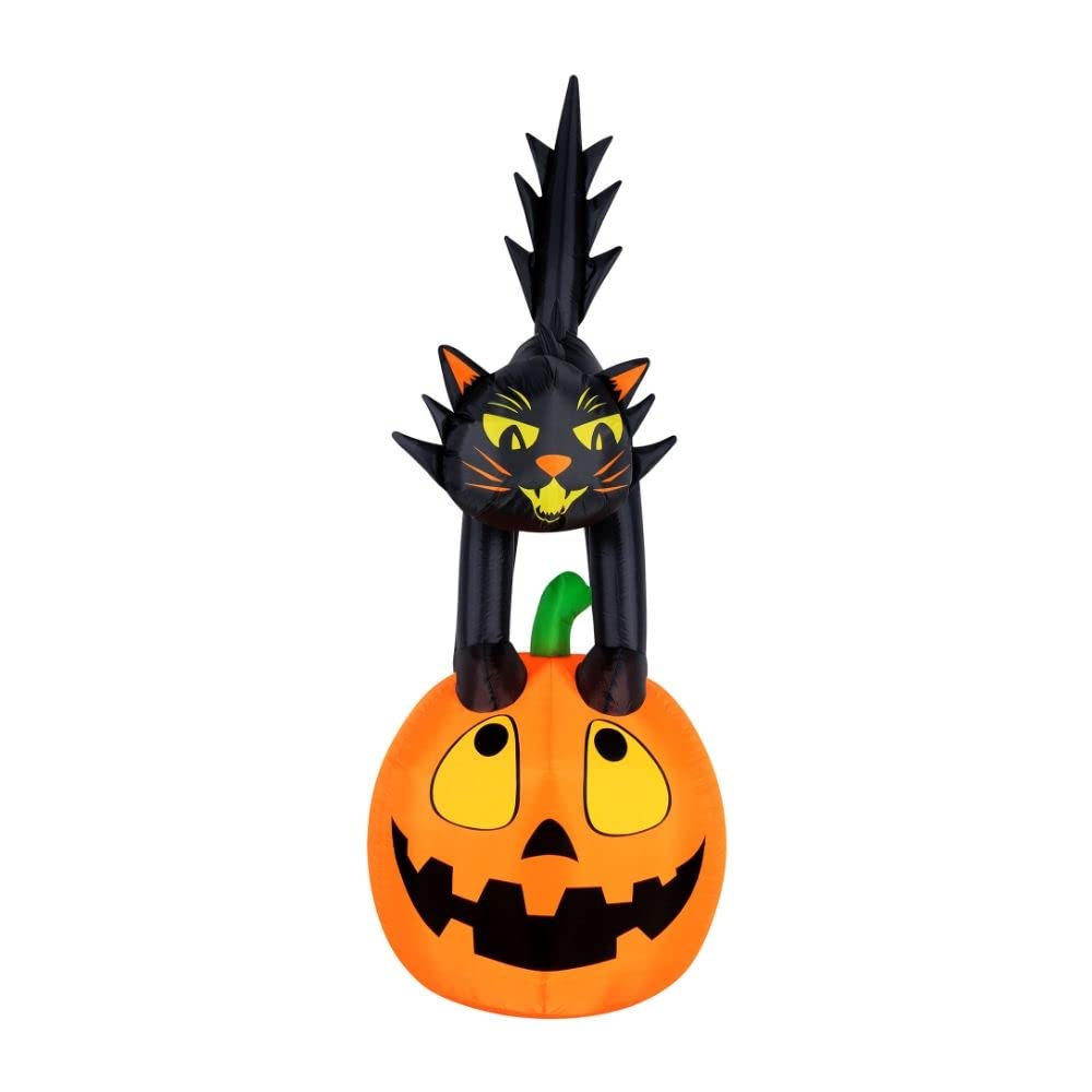 Novelty Lights Occasions Black Cat on Pumpkin Halloween Inflatables, Pumpkin Yard Decoration, Outdoor Halloween Party D  cor, 7