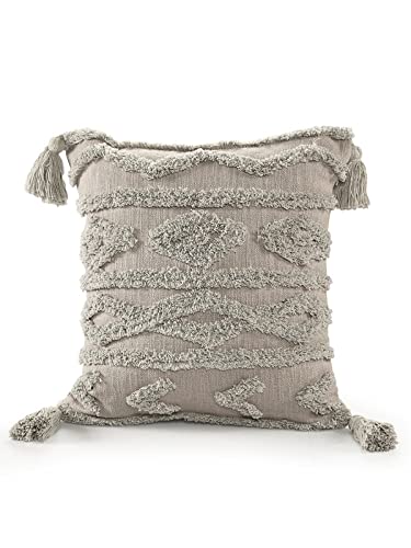 Sashaa World Tasselled And Tufted Cushion Cover | Decorative Throw Pillow For Sofa Or Bed | Boho Style Diamond Pattern, Cotton W