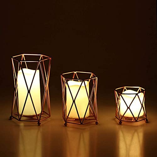 The Bright Storey  Set of 3 Nordic Style Candle Holder Gold Geometric Metal Iron Art Candle Base for Diwali Christmas Home Decor