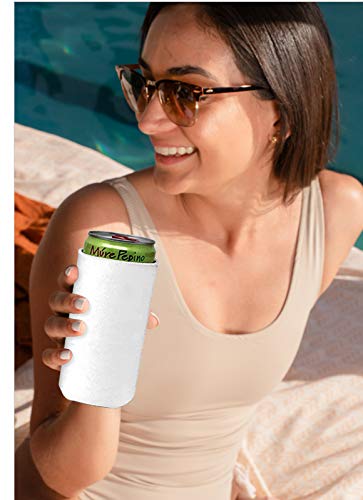 Kropsis Collapsible 12 Oz Slim Can Cooler Sleeves Blank Fabric Scuba Foam (White, 12)