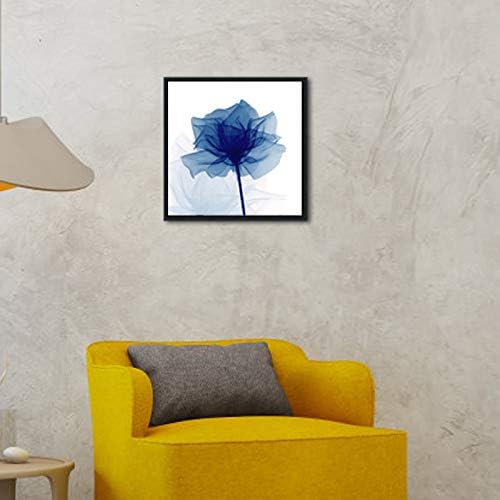 Pyradecor Black Framed Blue Flickering Flower Modern Abstract Paintings Canvas Wall Art Grace Floral Pictures On Canvas Prints A