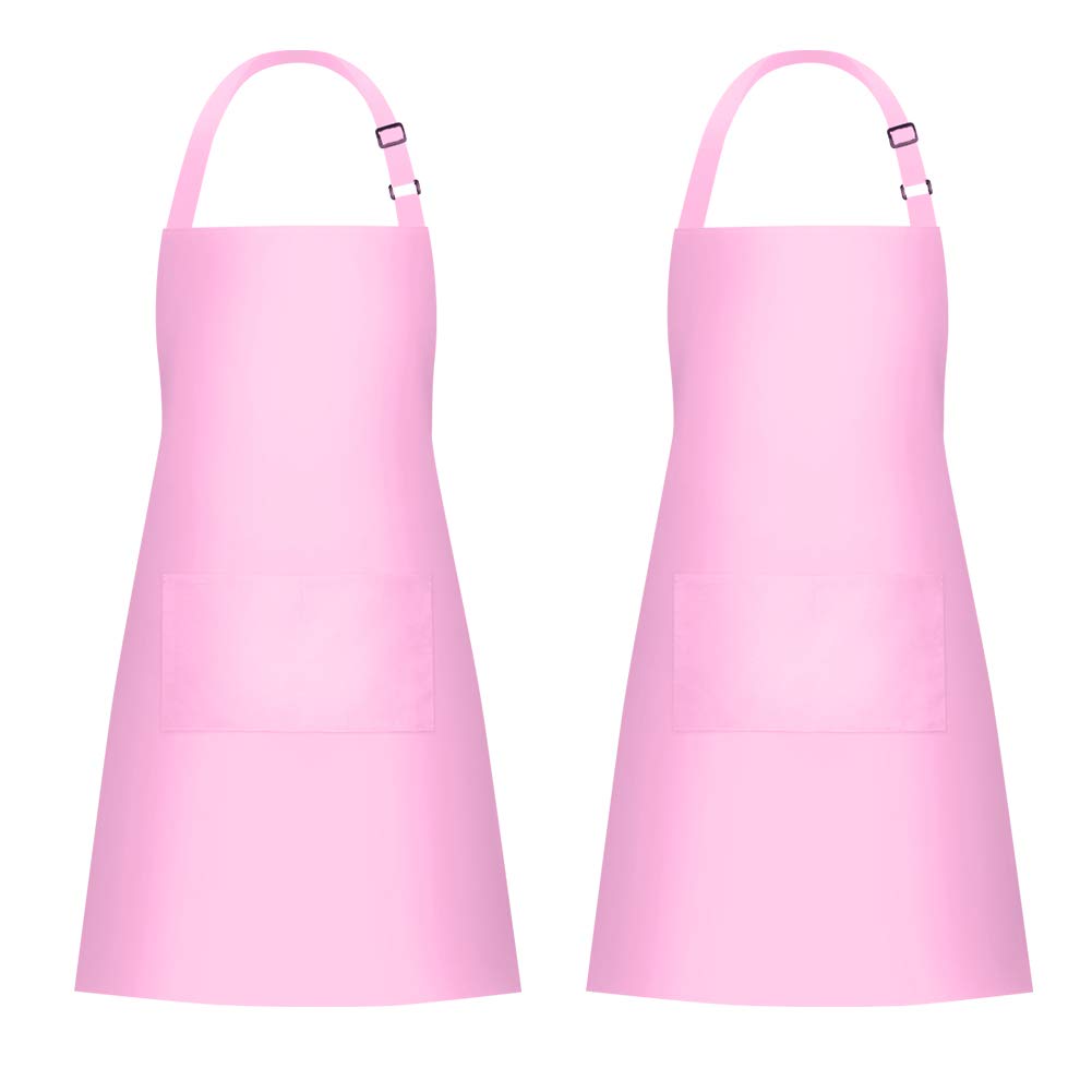 Jubatus 2 Pack Bib Aprons With 2 Pockets Cooking Chef Kitchen Apron For Women Men, Pink