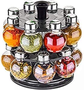 UNITRA Multipurpose Plastic Big 360 Degree Revolving Spice Rack 16 in 1 / Masala Rack Set/Condiment Set/Spice Container(Black)