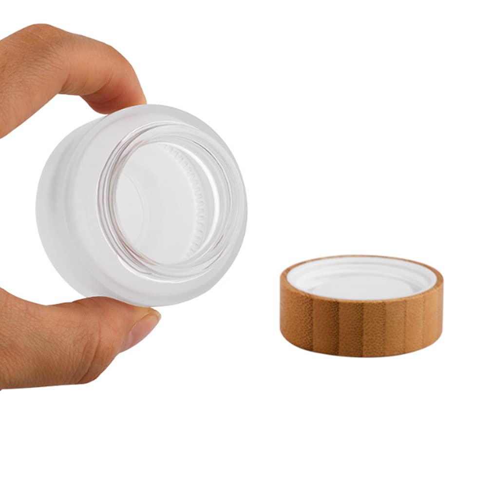 100G 100Ml Frosted Glass Cream Jar Cosmetic Container With Inner Liners And Natural Bamboo Lids Refillable Straight Sided Glass