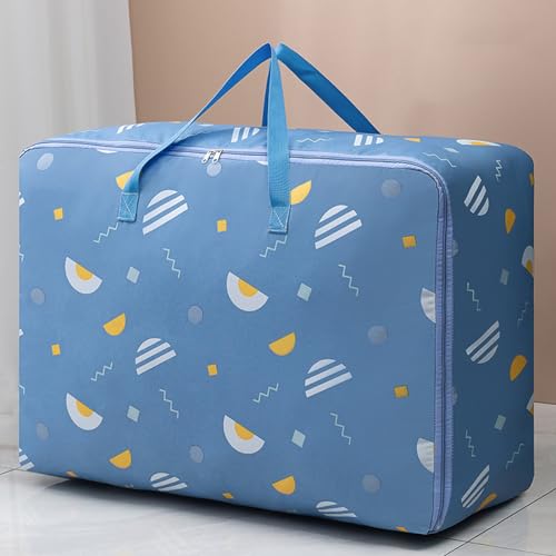 Wolpin Non-Woven Extra Large Size Underbed Storage Bag Waterproof (70 X 30 X 50 Cm) - Zippered Closure & Handle Geometry Print, 