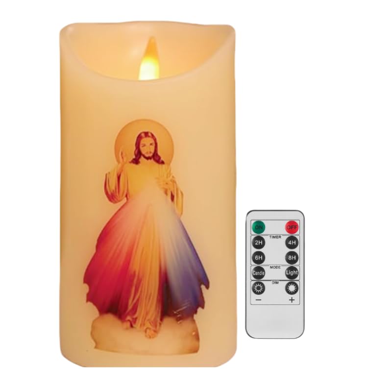 LED Prayer Flameless Candles with Remote Timer, Battery Powered Candle, Religious Candle, Religious Gift?Real Wax,6 x 3.2(Jesus)