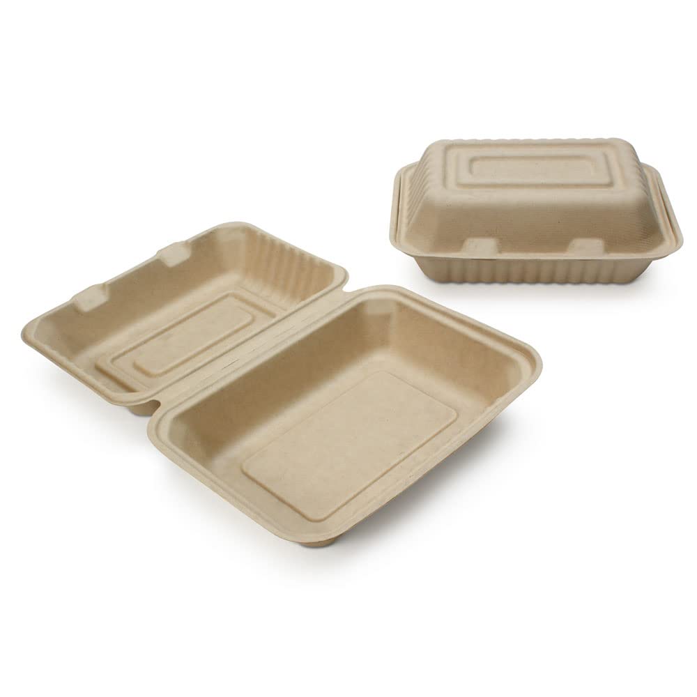 100% Compostable Disposable Food Containers With Lids [9   X6    50 Pack] Eco-Friendly Take-Out To-Go Containers, Heavy-Duty, Bi