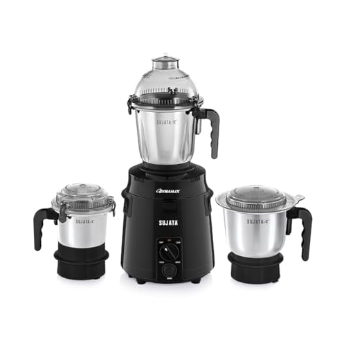 Sujata Dynamix Mixer Grinder|900 Watts Double Ball Bearing Motor|22000 Rpm|Non-Stop 90 Mins Running|3 Food Grade Steel Jars - 15