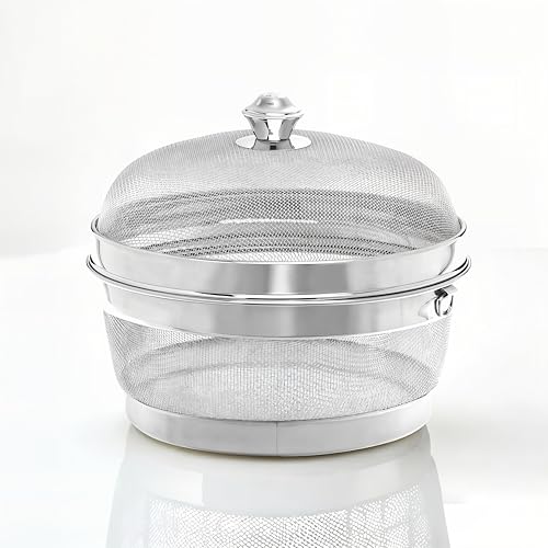 Kuber Industries Stainless Steel Fruit Basket For Dining Table With Net Cover & Lid  Vegetable Organizer Bowl Storage/Holder Fo