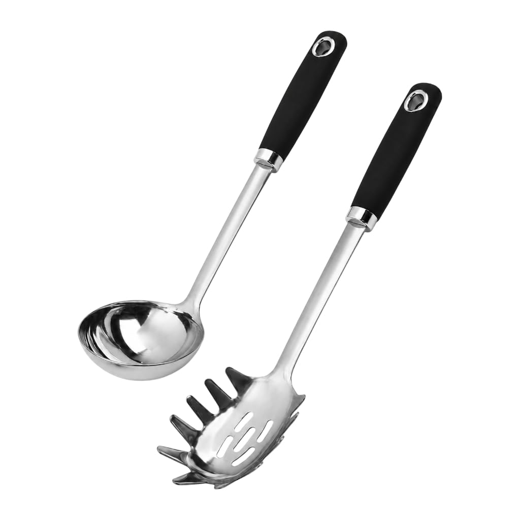 2Pcs Soup Ladle and Pastas Server Spaghetti Spoon Set with Heat Resistant Handle