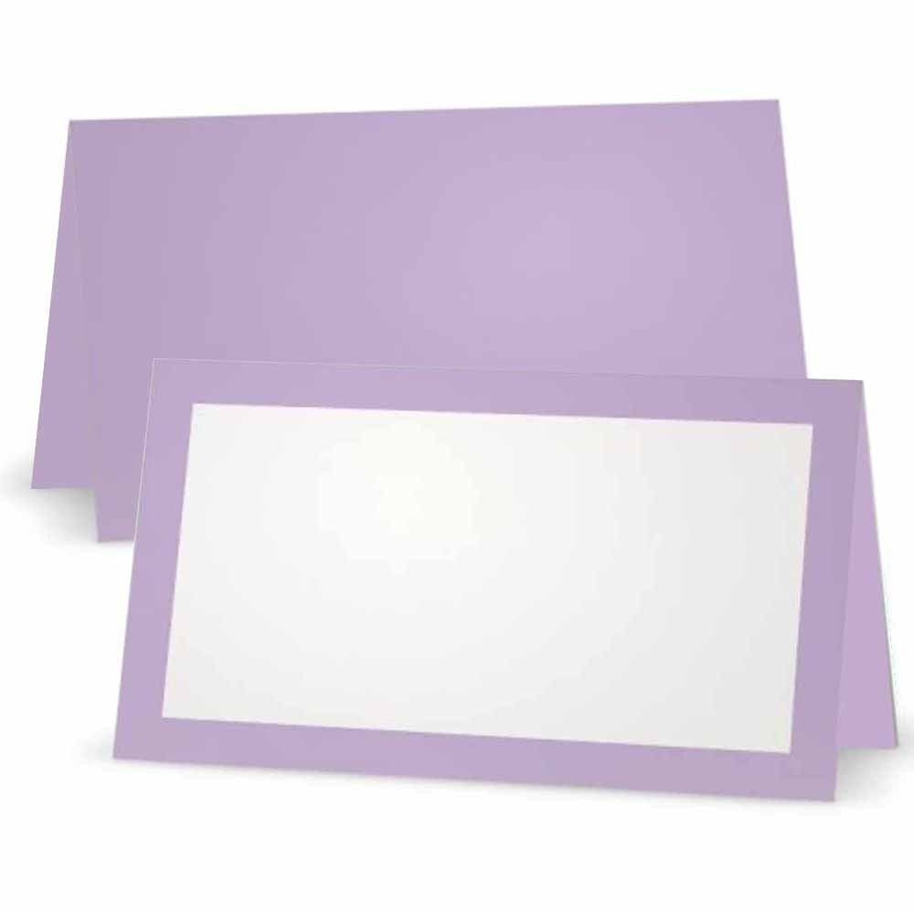 Lavender Place Cards - Flat Or Tent Style - 10 Or 50 Pack- White Front With Solid Color Border Placement Table Name Seating Stat