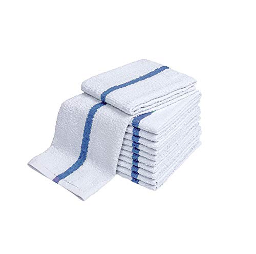 28Oz Bar Mop Towels 16X19, 100% Cotton, Commercial Grade Professional Kitchen/Restaurant Barmop Towels (Blue Stripe-120 Pack)