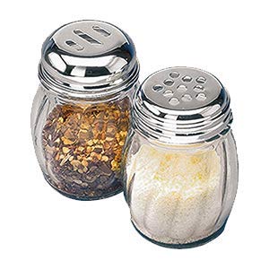 6-Ounces Glass Spices Shaker With Perforated Stainless Steel Top And Parmesan Cheese Shaker With Slotted Stainless Steel Top/Set