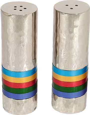 Yair Emanuel Hammered Salt And Pepper Shaker Set - Multicolor Rings