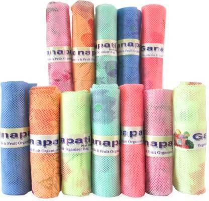 Reusable Fridge Storage Bag For Vegetables And Fruits Mesh Net Fabric With Zip Lock Nylon Storage Pouch (Pack Of 12)(Multicolor)