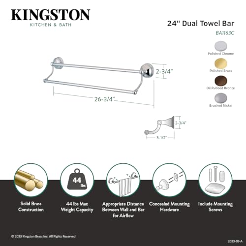 Kingston Brass BA1163C Vintage 24'' Dual Towel Bar  Polished Chrome