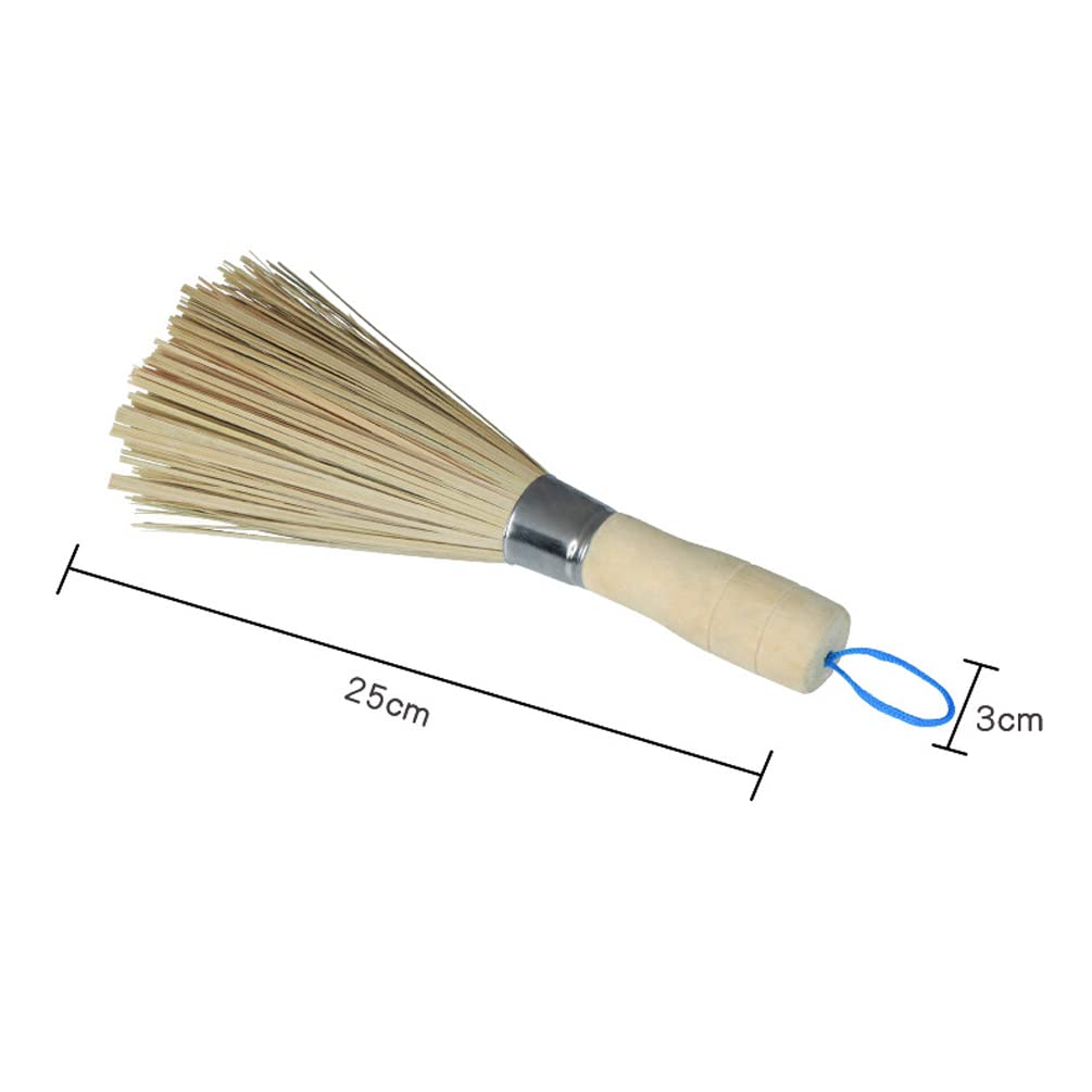1 Pack Bamboo Cleaning Whisk With Wooden Handle Kitchen Pan Clean Brush For Dishes Pans Wok Sink