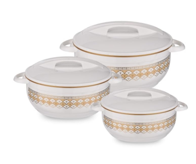 T TABAKH Celebrity Deluxe Insulated Casserole Dish with Lid  3pc Set Hot Pot Food Warmer/Cooler  Thermal Soup, Salad Serving B