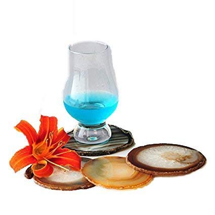 Jic Gem Natural Sliced Agate Coaster With Rubber Bumper Set Of 4 (3-3.5'', Natural)