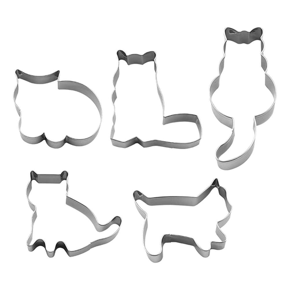5 Pcs Cute Cat Shaped Cookie Cutter Set Stainless Steel Cat Cookie Cutter Cat Shaped Cookie Molds For Diy Baking Cake Fondant Su