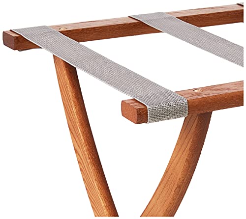 Wooden Mallet Designer Curve Leg Luggage Rack  Grey Straps  Medium Oak
