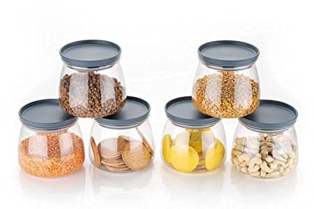 Everyy Plastic Airtight Container Jar Set For Kitchen  900 Ml Set Of 6 Made In India (900 Ml Grey6)