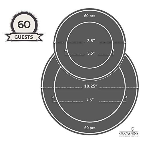 ' Occasions '' 120 Plates Pack,(60 Guests) Vintage Wedding Party Disposable Plastic Plates Set -60X10.25'' Dinner+ 60X7.5'' Sal