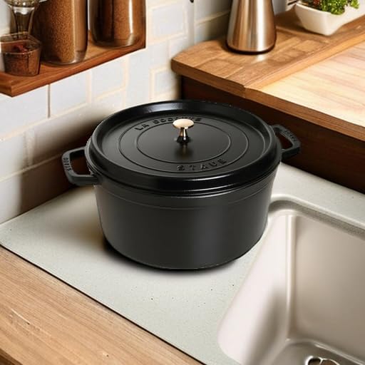 Staub 1103425 Black Cast Iron 13.25 Qt. Round Cocotte