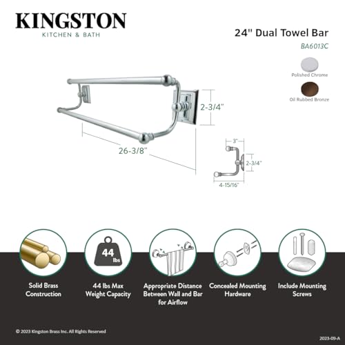 Kingston Brass BA6013ORB Millennium 24'' Dual Towel Bar  Oil Rubbed Bronze