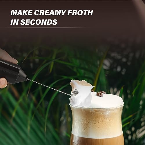 Simple Deluxe Milk Frother Handheld With Stainless Steel Stand Battery Operated Whisk Drink Mixer For Coffee, Frappe, Latte, Mat
