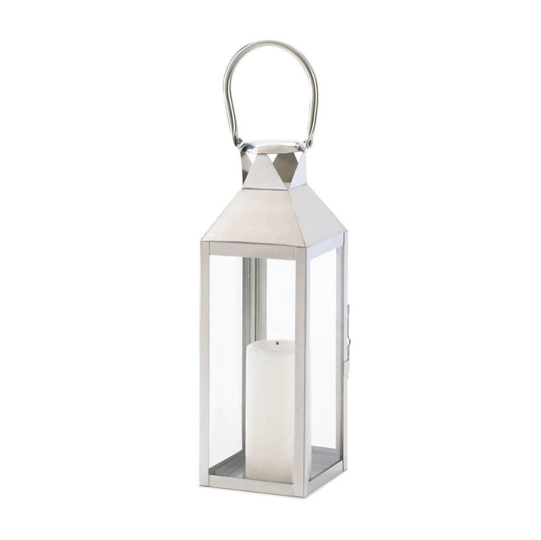 Zings & Thingz Manhattan Hanging Cable Candle Holder Lantern, Decorative Light Home Decor, 15 Tall, Stainless Steel