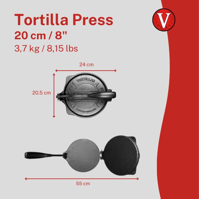 Victoria 8-Inch Commercial-Grade Cast-Iron Tortilla Press, Made From Super-Durable Hd Iron, Made In Colombia