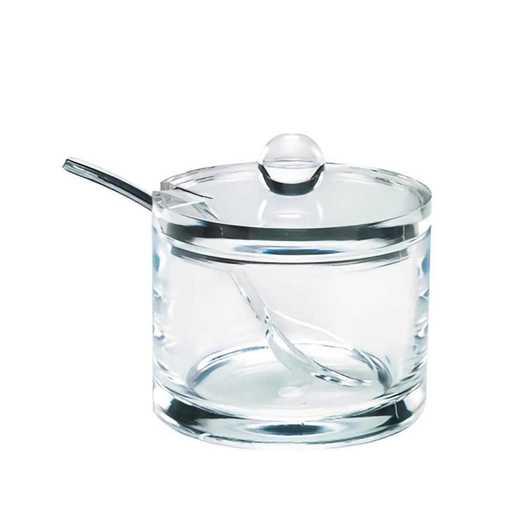 J&M Design Clear Acrylic Sugar Bowl With Lid And Spoon For Coffee Bar Accessories, Cereal Bowls, Tea, Kitchen Countertop Caniste