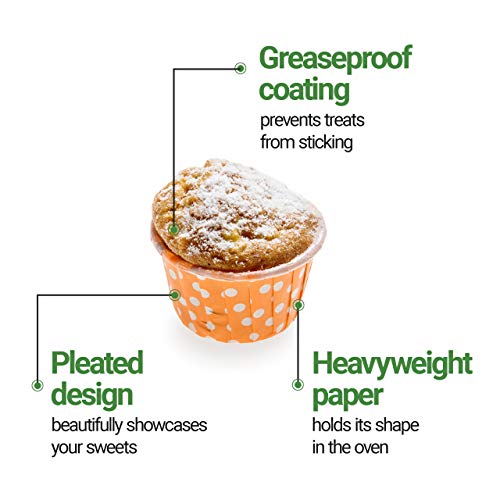 Restaurantware Panificio 1 Ounce Baking Cups 200 Pleated Cupcake Liners - Oven-Ready Freezable Orange Paper Muffin Cases Disposa
