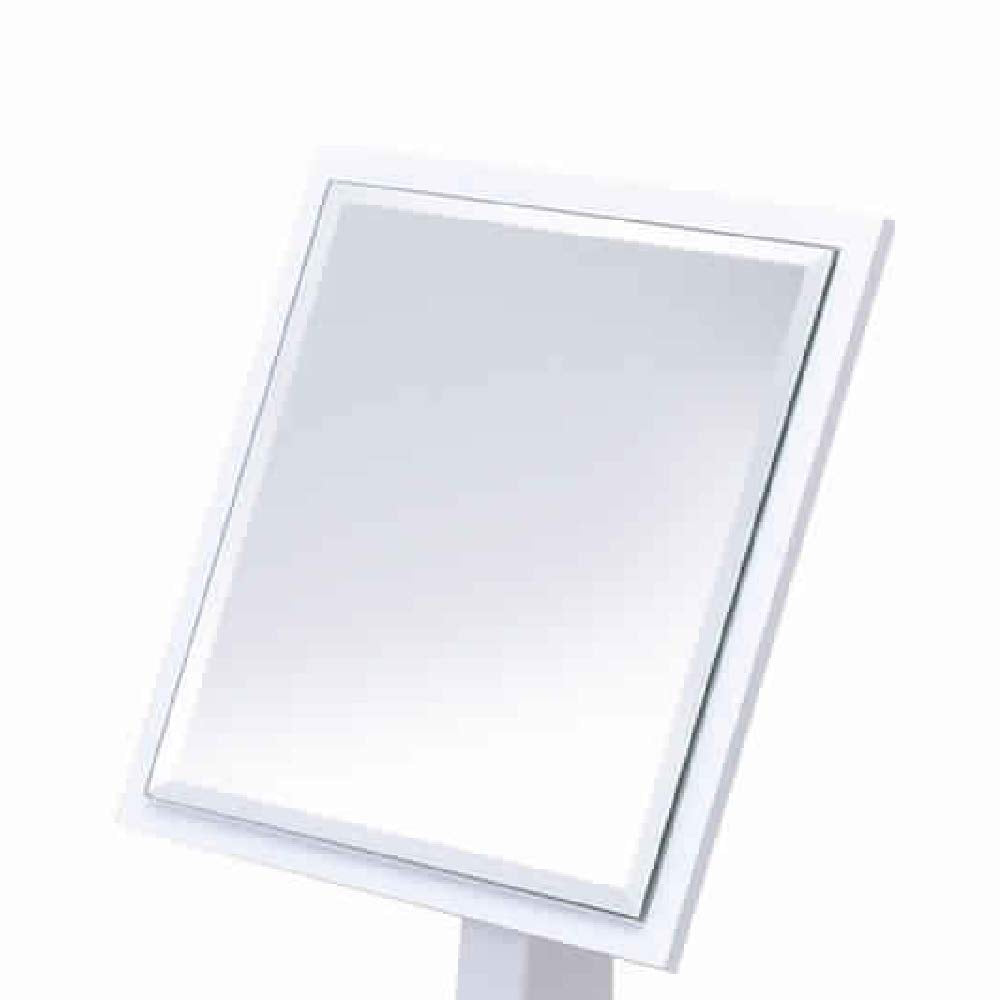 Benjara Square Makeup Mirror With Wooden Pedestal Base, White And Silver