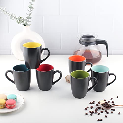 Anwaliya Matte Black Finish Ceramic Coffee Mug Set Of 6 (280Ml) Handcrafted Design Tea Cups Stackable, Chip Resistant, Large Ser