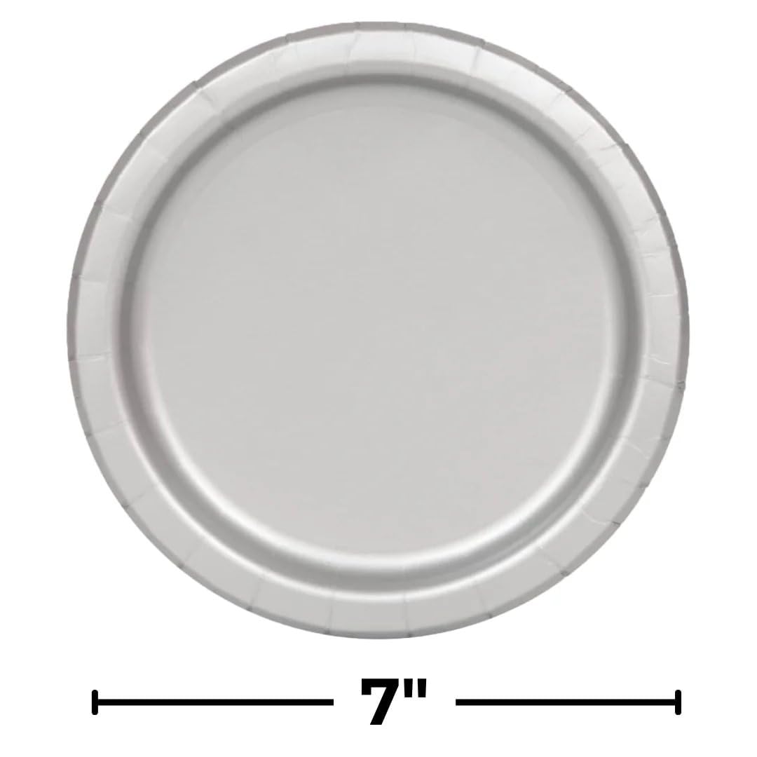 Silver Solid Round Paper Dessert Plates (17Cm) 20 Count - Vibrant Paper Plates For Parties And Events, Perfect For Appetizers, S