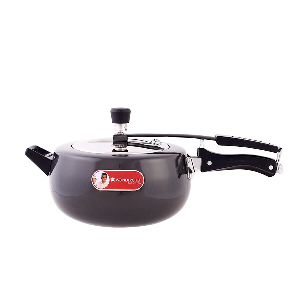 Wonderchef Taurus Hard Anodized Inner Lid Pressure cooker, 5 liter, Cool Touch Handles for Durability, Induction Friendly, Black