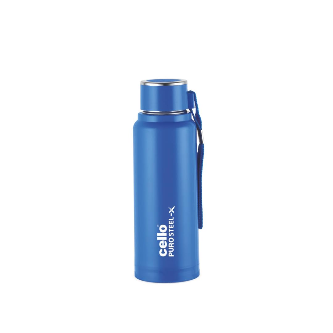 Cello Puro Steel-X Benz Pu Insulated Water Bottle 410Ml, Blue | Bpa Free, Leakproof, Isi Certified | Hot & Cold Bottle For Gym, 