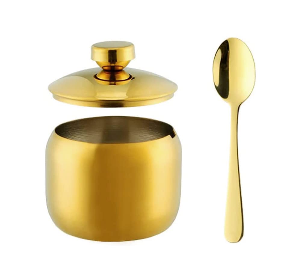 123Arts Stainless Steel Sugar Bowl With Lid And Spoon, Sugar Container For Coffee Salt Spices