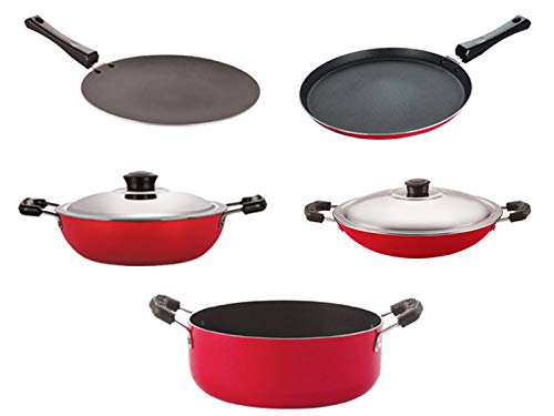 Nirlon NonStick Aluminium Cookware Gift Set Of 5 Pieces (2.6Mm_Ct_Dkdm_Chatti_Cass22_Ft12)