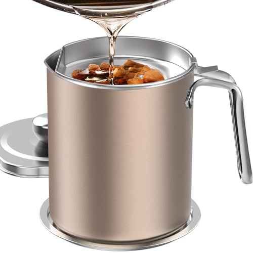 Chihee Grease Container Stainless Steel Bacon Grease Saver With Fine Mesh Strainer 2L / 67.6 Fl Oz Oil Container Grease Can With