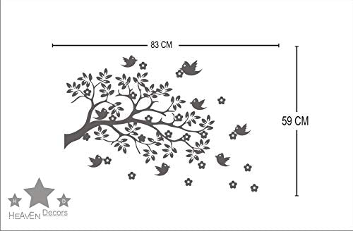 Heaven Decors Birds On Tree With Flower Wall Sticker For Living Room (Pvc Vinyl, Ideal Size On Wall 59 Cm X 83 Cm) White