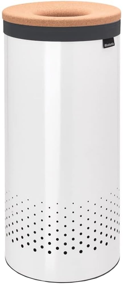 Brabantia Cork Lid Laundry Bin Hamper, 9.2 Gallon (35L), White,104367