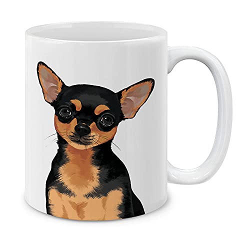 Mugbrew Cute Black Tan Chihuahua Full Portrait Ceramic Coffee Mug Tea Cup, 11 Oz