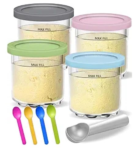 Creami Pints And Lids For Ninja - 4 Pack Creamy Icecream Containers Cups Jars Tubs Canisters Set, Smoothie Pot Compatible With N